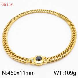 11mm45cm Personalized Fashion Titanium Steel Polished Whip Chain Gold Necklace with Black Crystal Snap Buckle