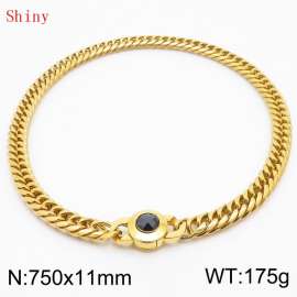 11mm75cm Personalized Fashion Titanium Steel Polished Whip Chain Gold Necklace with Black Crystal Snap Buckle