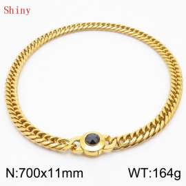 11mm70cm Personalized Fashion Titanium Steel Polished Whip Chain Gold Necklace with Black Crystal Snap Buckle