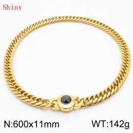 11mm60cm Personalized Fashion Titanium Steel Polished Whip Chain Gold Necklace with Black Crystal Snap Buckle