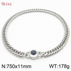 11mm75cm Personalized Fashion Titanium Steel Polished Whip Chain Silver Necklace with Black Crystal Snap Buckle