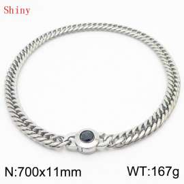 11mm70cm Personalized Fashion Titanium Steel Polished Whip Chain Silver Necklace with Black Crystal Snap Buckle