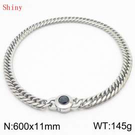 11mm60cm Personalized Fashion Titanium Steel Polished Whip Chain Silver Necklace with Black Crystal Snap Buckle