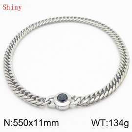 11mm55cm Personalized Fashion Titanium Steel Polished Whip Chain Silver Necklace with Black Crystal Snap Buckle