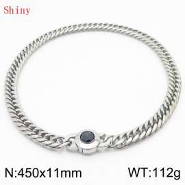 11mm45cm Personalized Fashion Titanium Steel Polished Whip Chain Silver Necklace with Black Crystal Snap Buckle