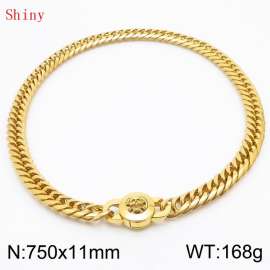 11mm75cm Personalized Fashion Titanium Steel Polished Whip Chain Gold Necklace with Skull Head Snap Button