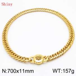 11mm70cm Personalized Fashion Titanium Steel Polished Whip Chain Gold Necklace with Skull Head Snap Button