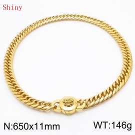 11mm65cm Personalized Fashion Titanium Steel Polished Whip Chain Gold Necklace with Skull Head Snap Button