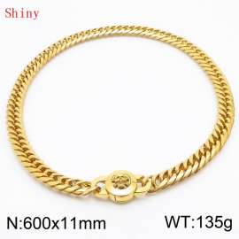 11mm60cm Personalized Fashion Titanium Steel Polished Whip Chain Gold Necklace with Skull Head Snap Button