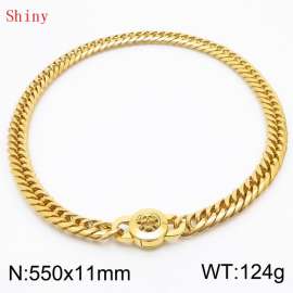 11mm55cm Personalized Fashion Titanium Steel Polished Whip Chain Gold Necklace with Skull Head Snap Button