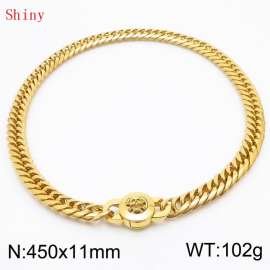 11mm45cm Personalized Fashion Titanium Steel Polished Whip Chain Gold Necklace with Skull Head Snap Button