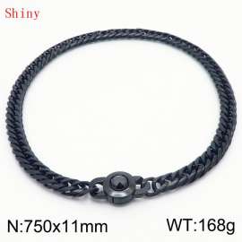 11mm75cm Personalized Fashion Titanium Steel Polished Whip Chain Black Necklace with Black Crystal Snap Buckle