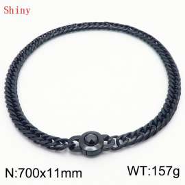 11mm70cm Personalized Fashion Titanium Steel Polished Whip Chain Black Necklace with Black Crystal Snap Buckle