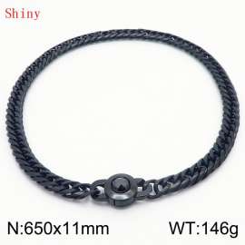 11mm65cm Personalized Fashion Titanium Steel Polished Whip Chain Black Necklace with Black Crystal Snap Buckle