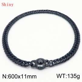 11mm60cm Personalized Fashion Titanium Steel Polished Whip Chain Black Necklace with Black Crystal Snap Buckle