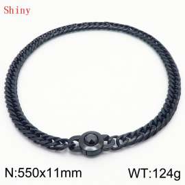 11mm55cm Personalized Fashion Titanium Steel Polished Whip Chain Black Necklace with Black Crystal Snap Buckle