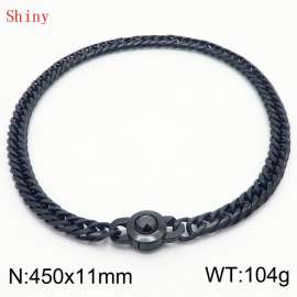 11mm45cm Personalized Fashion Titanium Steel Polished Whip Chain Black Necklace with Black Crystal Snap Buckle