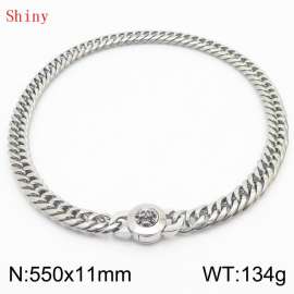 11mm55cm Personalized Fashion Titanium Steel Polished Whip Chain Silver Necklace with Skull Head Snap Button