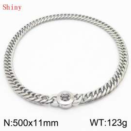 11mm50cm Personalized Fashion Titanium Steel Polished Whip Chain Silver Necklace with Skull Head Snap Button