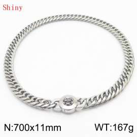 11mm70cm Personalized Fashion Titanium Steel Polished Whip Chain Silver Necklace with Skull Head Snap Button