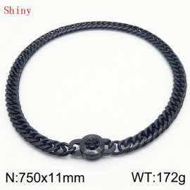 11mm75cm Personalized Fashion Titanium Steel Polished Whip Chain Black Necklace with Skull Head Snap Button