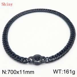 11mm70cm Personalized Fashion Titanium Steel Polished Whip Chain Black Necklace with Skull Head Snap Button