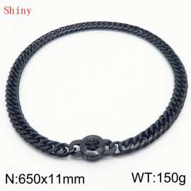 11mm65cm Personalized Fashion Titanium Steel Polished Whip Chain Black Necklace with Skull Head Snap Button