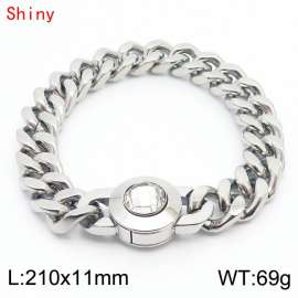 11mm personalized trendy titanium steel polished Cuban chain silver bracelet with white crystal snap closure