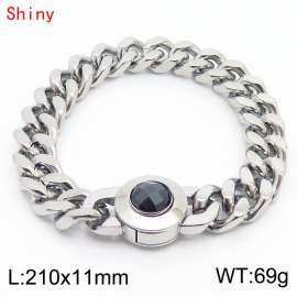 11mm personalized trendy titanium steel polished Cuban chain silver bracelet with black crystal snap closure