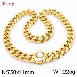 75cm personalized trendy titanium steel polished Cuban chain gold necklace with white crystal snap closure