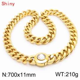 71cm personalized trendy titanium steel polished Cuban chain gold necklace with white crystal snap closure