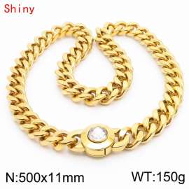 50cm personalized trendy titanium steel polished Cuban chain gold necklace with white crystal snap closure