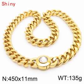 45cm personalized trendy titanium steel polished Cuban chain gold necklace with white crystal snap closure