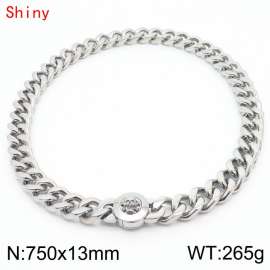 75cm Personalized Fashion Titanium Steel Polished Cuban Chain Silver Necklace with Skull Head Snap Buckle