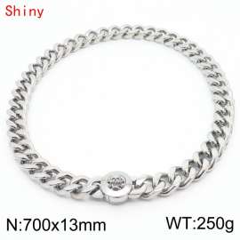 70cm Personalized Fashion Titanium Steel Polished Cuban Chain Silver Necklace with Skull Head Snap Buckle