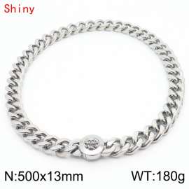 50cm Personalized Fashion Titanium Steel Polished Cuban Chain Silver Necklace with Skull Head Snap Buckle