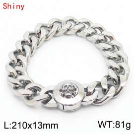 11mm Personalized Fashion Titanium Steel Polished Cuban Chain Silver Bracelet with Skull Head Snap Buckle