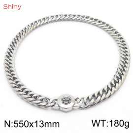 55cm Personalized Fashion Titanium Steel Polished Whip Chain Silver Necklace with Skull Head Snap Button