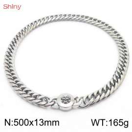 50cm Personalized Fashion Titanium Steel Polished Whip Chain Silver Necklace with Skull Head Snap Button