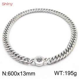 60cm Personalized Fashion Titanium Steel Polished Whip Chain Silver Necklace with Skull Head Snap Button