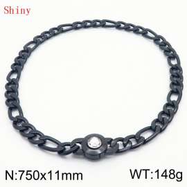 750×11mm Bulk Gothic Stainless Steel Figaro Necklace for Men Black Color White Stone Clasp Cuban Link Chain Round Neck Choker Wholesale