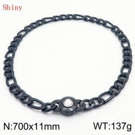 700×11mm Bulk Gothic Stainless Steel Figaro Necklace for Men Black Color White Stone Clasp Cuban Link Chain Round Neck Choker  Wholesale