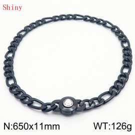 650×11mm Bulk Gothic Stainless Steel Figaro Necklace for Men Black Color White Stone Clasp Cuban Link Chain Round Neck Choker  Wholesale