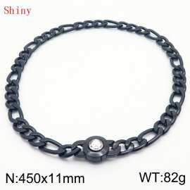 450×11mm Bulk Gothic Stainless Steel Figaro Necklace for Men Black Color White Stone Clasp Cuban Link Chain Round Neck Choker  Wholesale