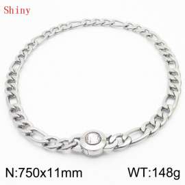 750×11mm Bulk Gothic Stainless Steel Figaro Necklace for Men Black Color White Stone Clasp Cuban Link Chain Round Neck Choker  Wholesale