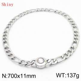 750×11mm Bulk Gothic Stainless Steel Figaro Necklace for Men Silver Color White Stone Clasp Cuban Link Chain Round Neck Choker  Wholesale