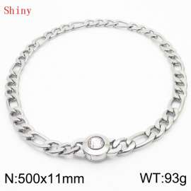 500×11mm Bulk Gothic Stainless Steel Figaro Necklace for Men Silver Color White Stone Clasp Cuban Link Chain Round Neck Choker  Wholesale