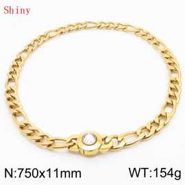 750×11mm Bulk Gothic Stainless Steel Figaro Necklace for Men Silver Color White Stone Clasp Cuban Link Chain Round Neck Choker  Wholesale