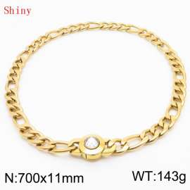 700×11mm Bulk Gothic Stainless Steel Figaro Necklace for Men Gold Color White Stone Clasp Cuban Link Chain Round Neck Choker  Wholesale