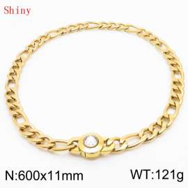 600×11mm Bulk Gothic Stainless Steel Figaro Necklace for Men Gold Color White Stone Clasp Cuban Link Chain Round Neck Choker  Wholesale